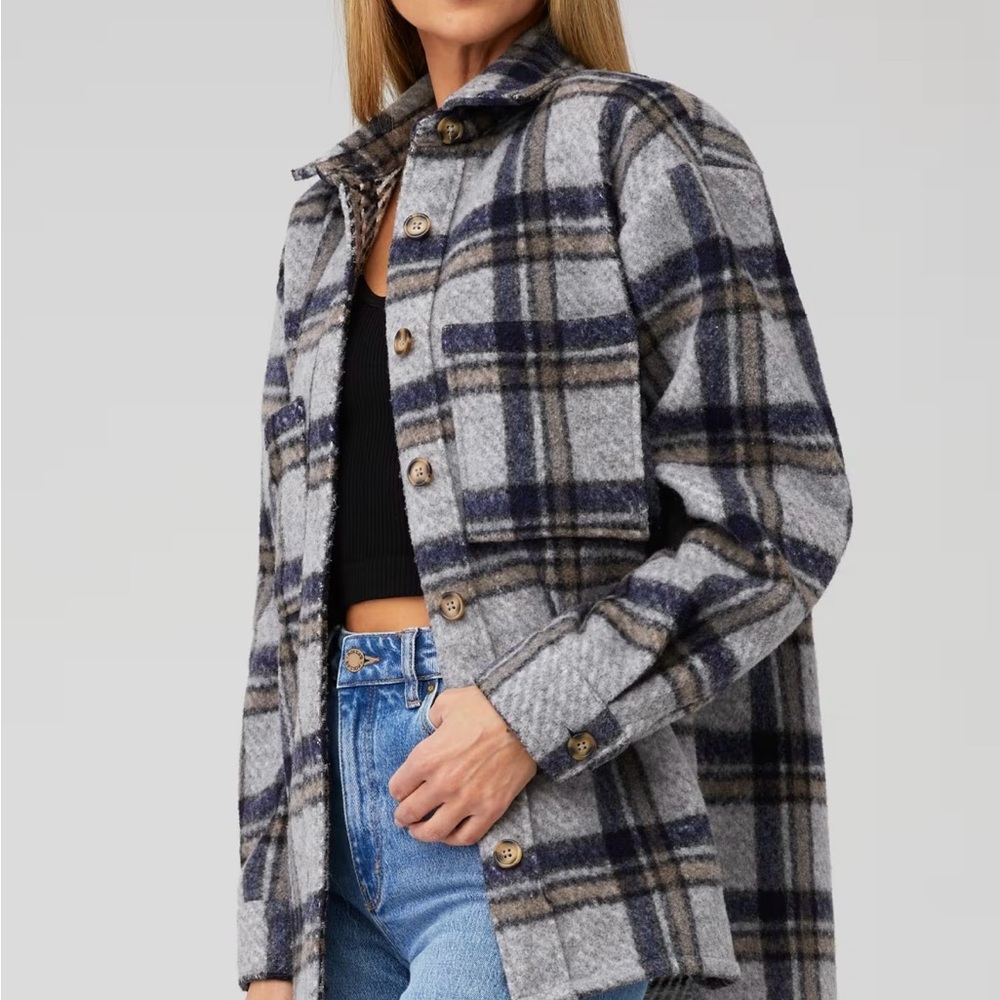 Checked Flannel Shirt Jacket in Blue Check, BARDOT XS (oversized)